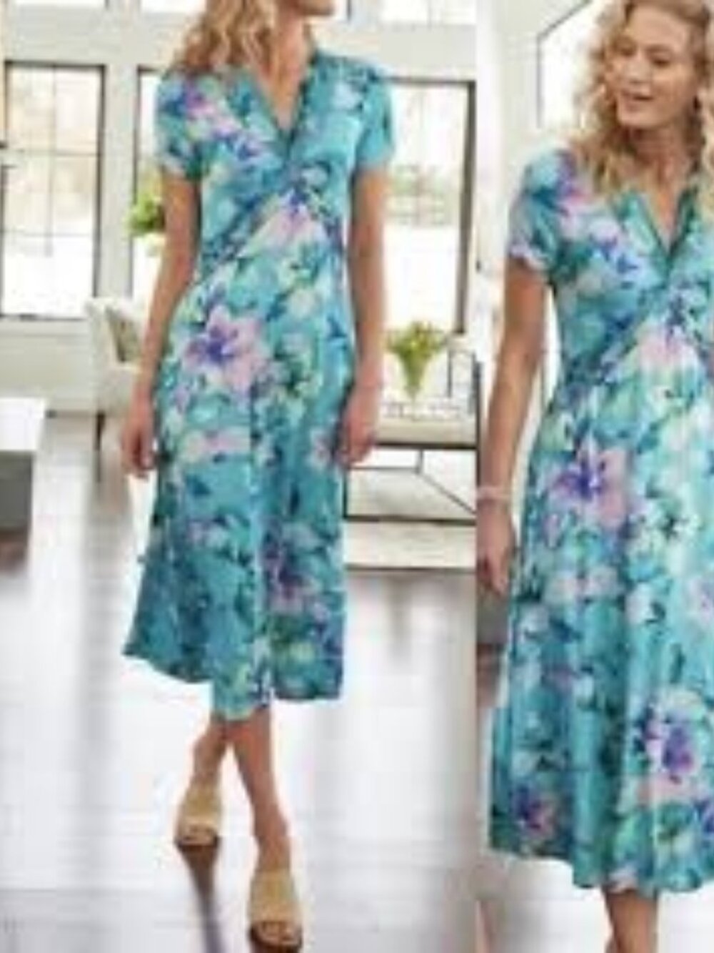 Soft Surroundings Savoir Dress watercolor floral soft v-neck twist front